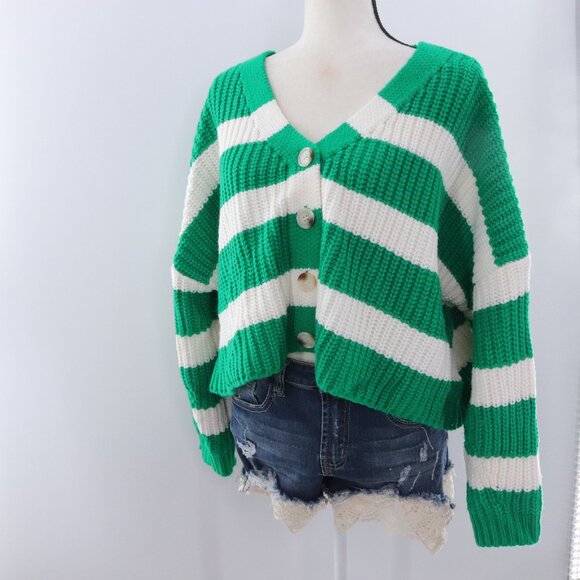 Buttermelon | V Neck Chunky Knit Cardigan Sweater Small - Picture 2 of 6